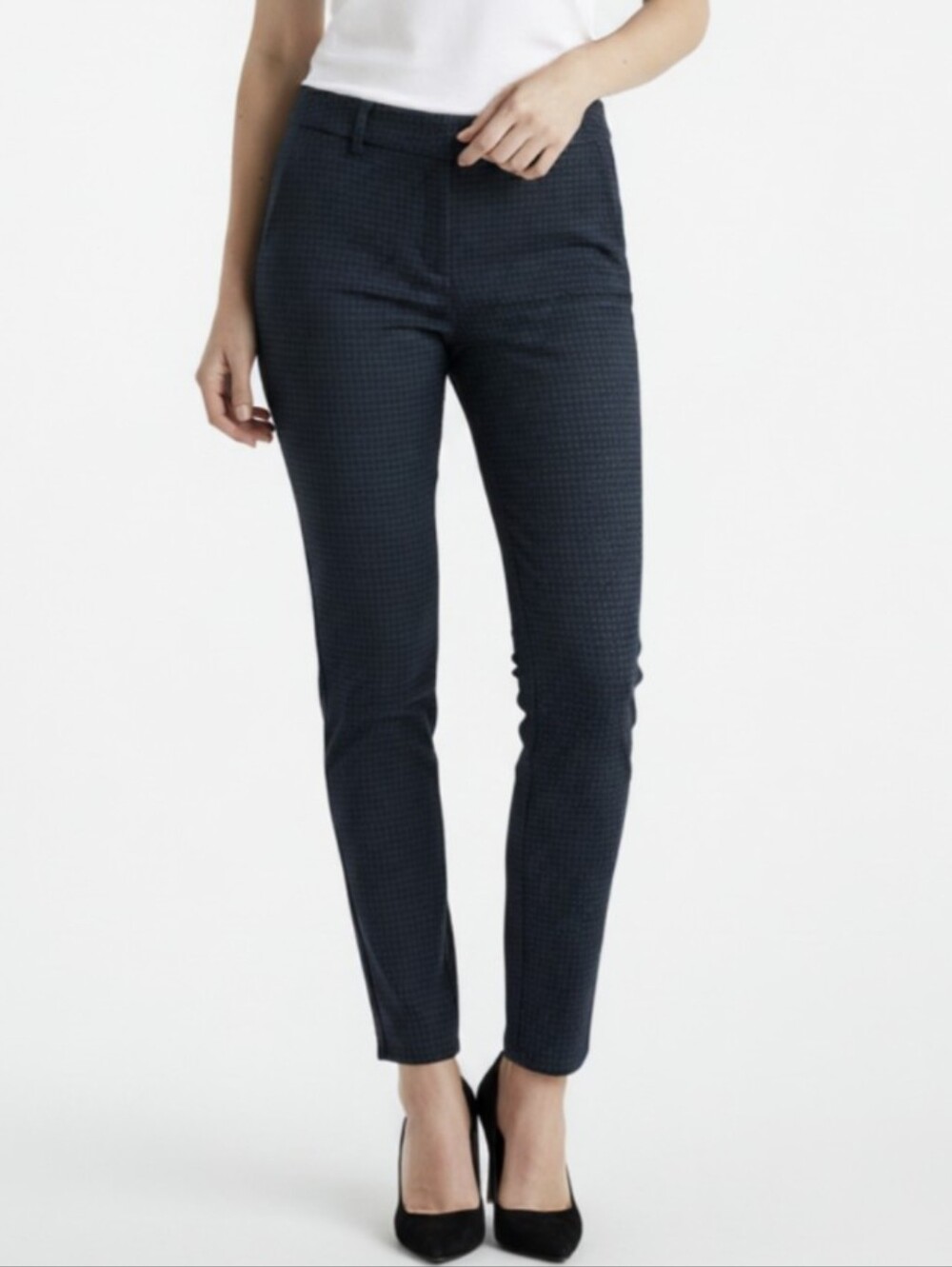 ANN TAYLOR LOFT! DEEP NAVY BLUE W/WHITE MICRO STITCH MIDRISE SKINNY PANTS! SZ 6